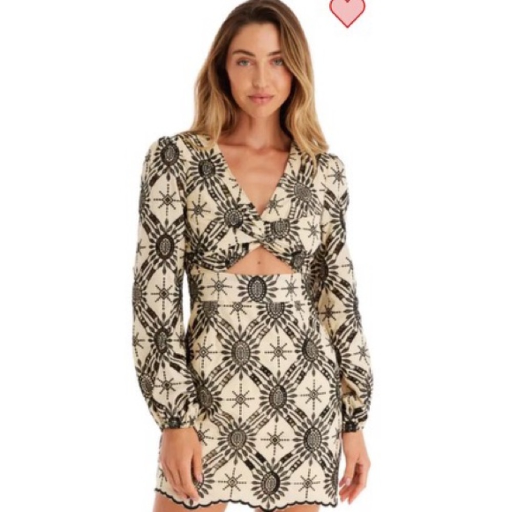 NWT ALLISON New York Black and Cream Long Sleeves Mini Dress